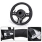 Custom BMW steering wheel upgrade with black leather grip and chrome paddle shifters