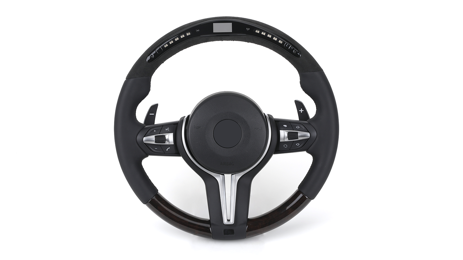 BMW forged carbon steering wheel with ergonomic design and integrated control buttons in black and carbon fiber finish