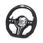 BMW M series carbon steering wheel with black perforated grip and control buttons for BMW cars