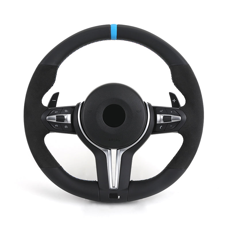 BMW luxury car carbon steering wheel replacement with black leather and control buttons